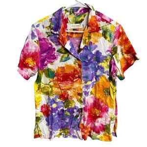 Vintage Women’s Jam’s World Watercolor Floral Hawaiian Shirt Size S Beach Artsy